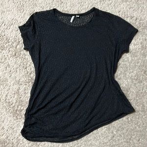 Cato black sheer geometric dial patterned asymmetric stretchy ruched side top